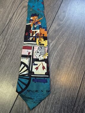 VTG 1993 Cartoon Corner Tom And Jerry Silk Tie Western Cowboy Sheriff Novelty 90